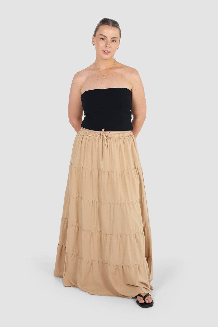 ZYLA TIERED MAXI SKIRT LATTE