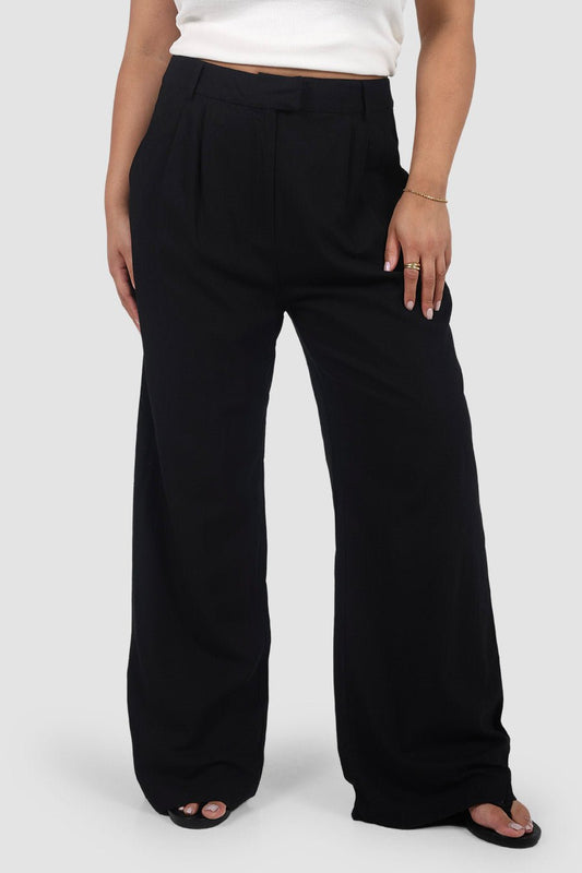 ARIE LINEN PANTS TALL FIT BLACK - Fayt The Label