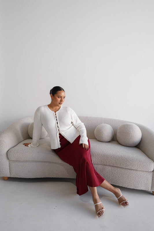 BIANCA SLIP MIDI SKIRT MERLOT - Fayt The Label
