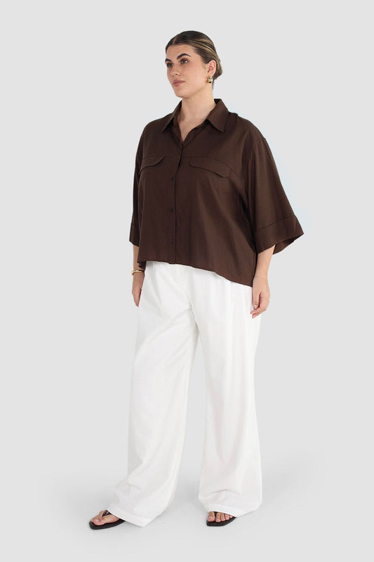 BOSTON BUTTON SHIRT ESPRESSO - Fayt The Label