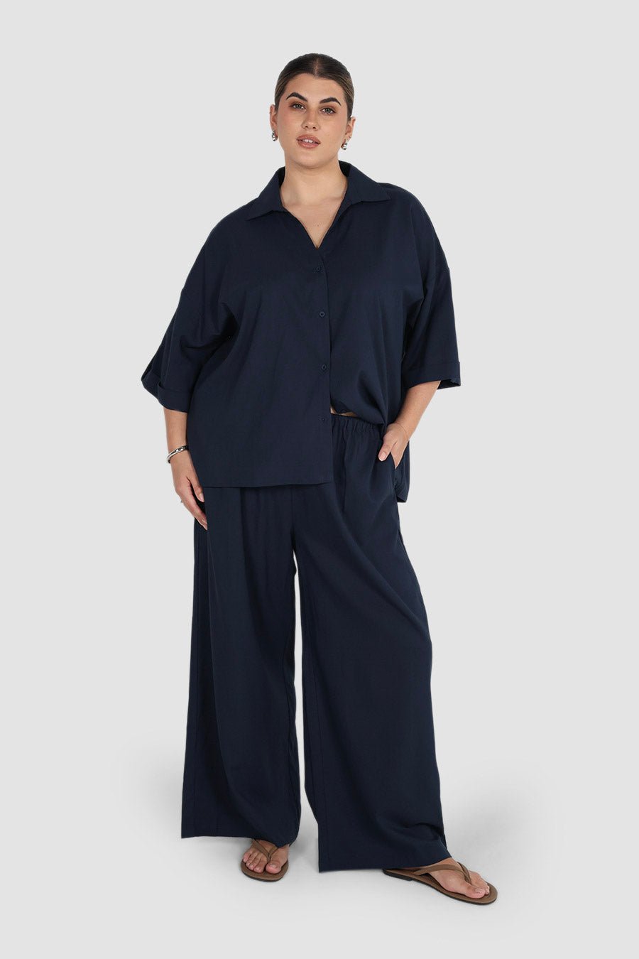 BYRON WIDE LEG PANT NAVY - Fayt The Label