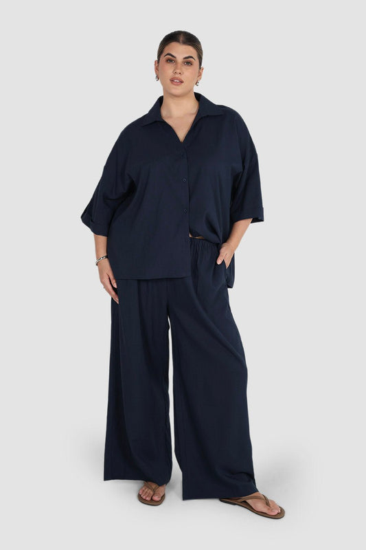 BYRON WIDE LEG PANT NAVY - Fayt The Label