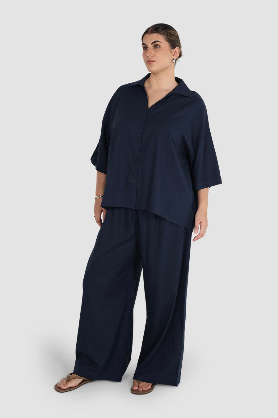BYRON WIDE LEG PANT NAVY - Fayt The Label