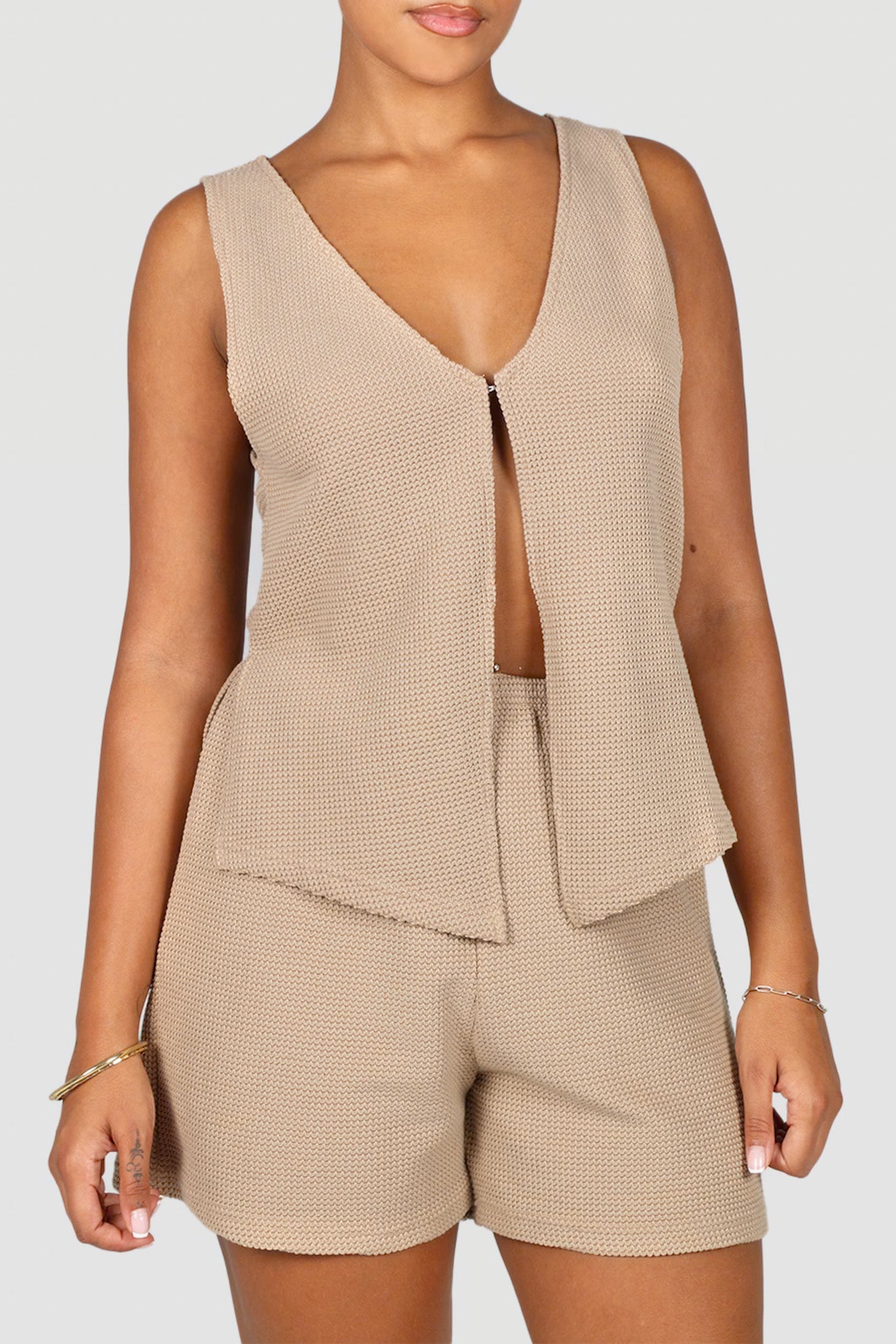 CAPRI WAFFLE SHORTS BISCUIT - Fayt The Label