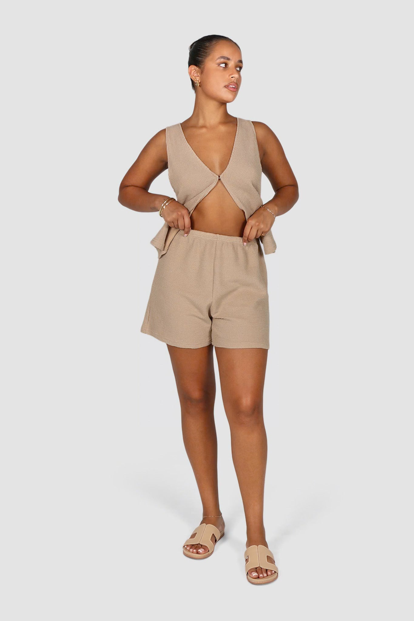 CAPRI WAFFLE SHORTS BISCUIT - Fayt The Label