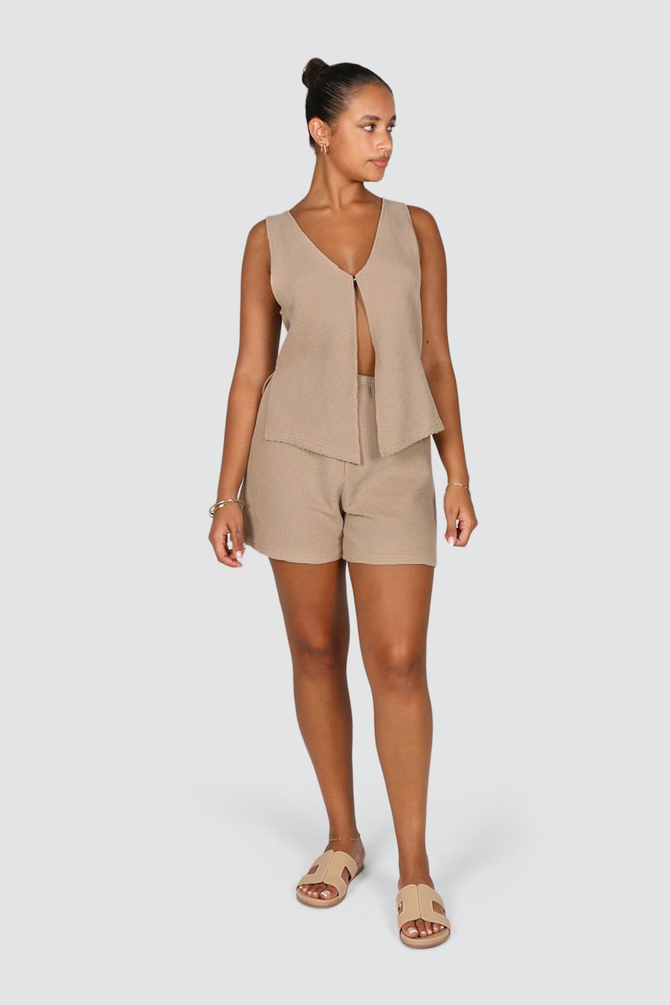 CAPRI WAFFLE SHORTS BISCUIT - Fayt The Label