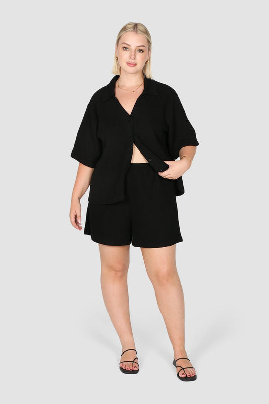 CAPRI WAFFLE SHORTS BLACK - Fayt The Label