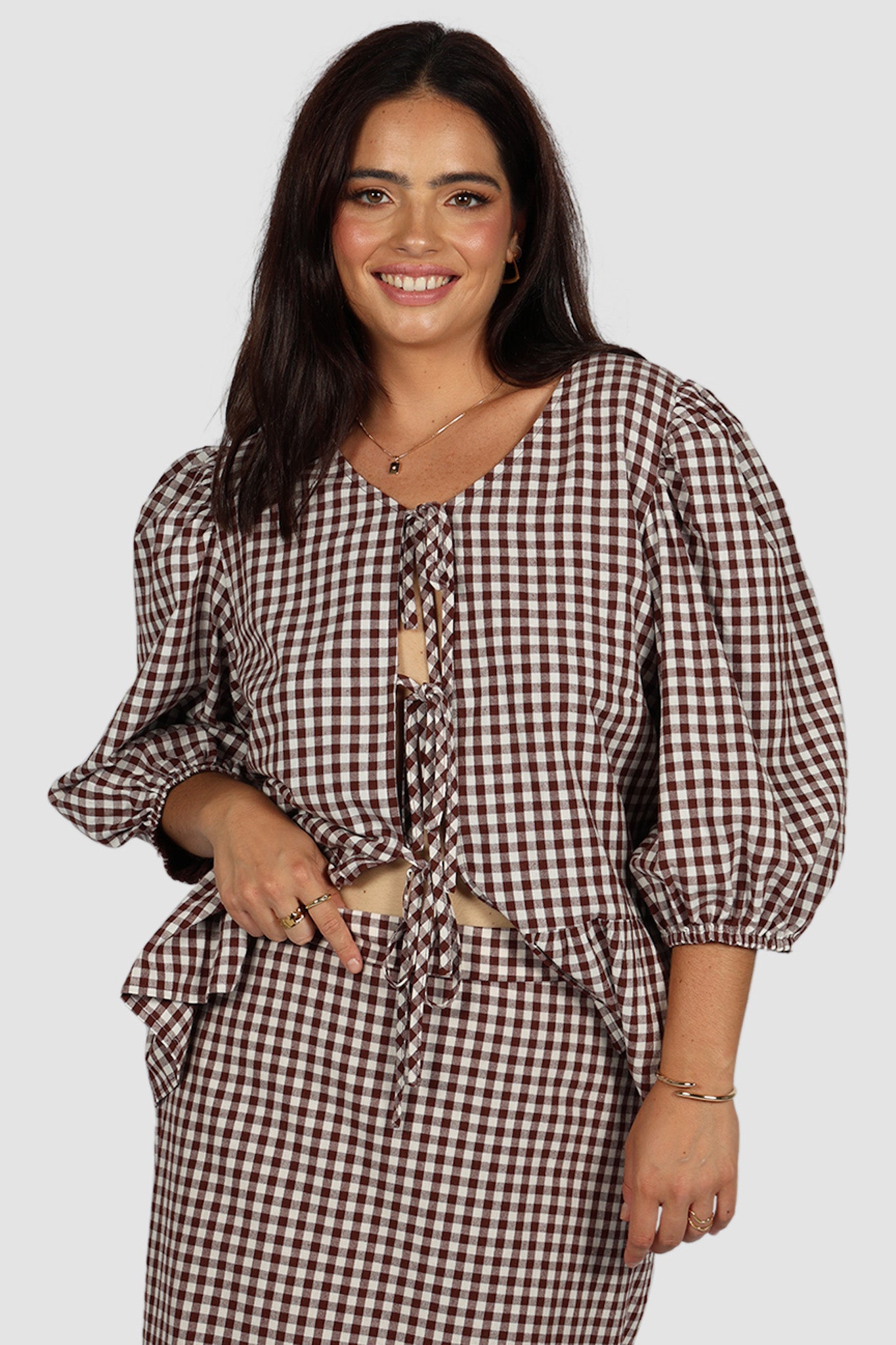 FAWN TOP CHOC GINGHAM - Fayt The Label