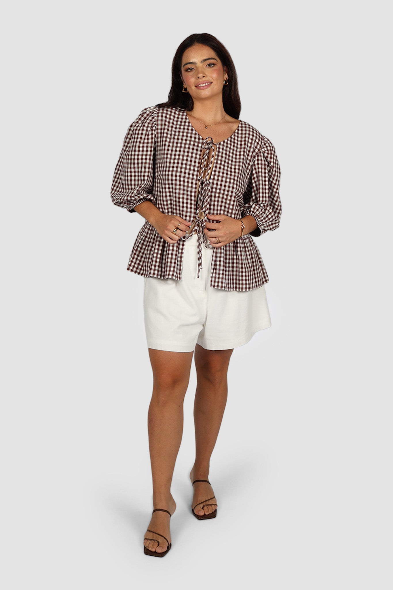 FAWN TOP CHOC GINGHAM - Fayt The Label