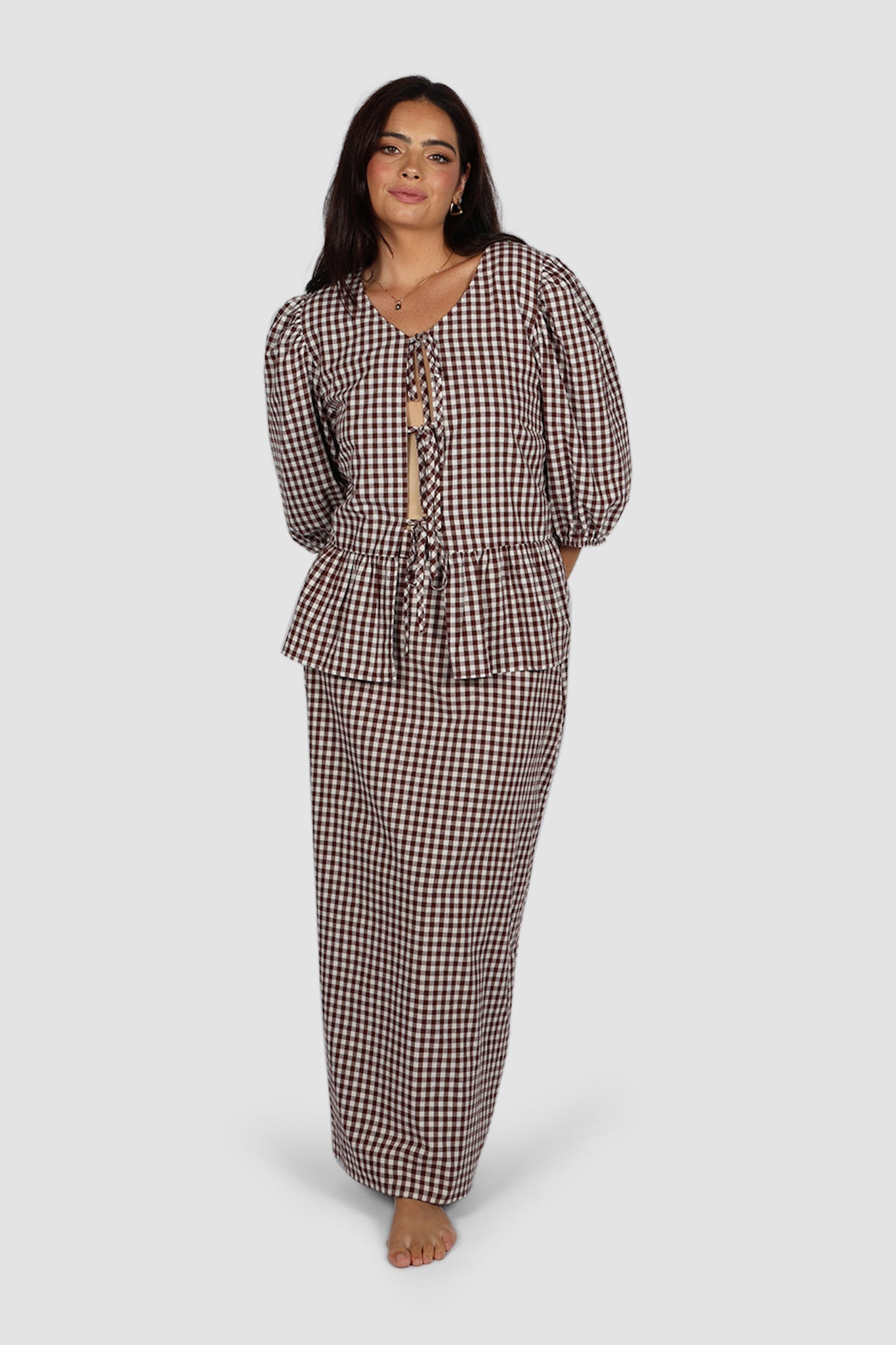 FAWN TOP CHOC GINGHAM - Fayt The Label