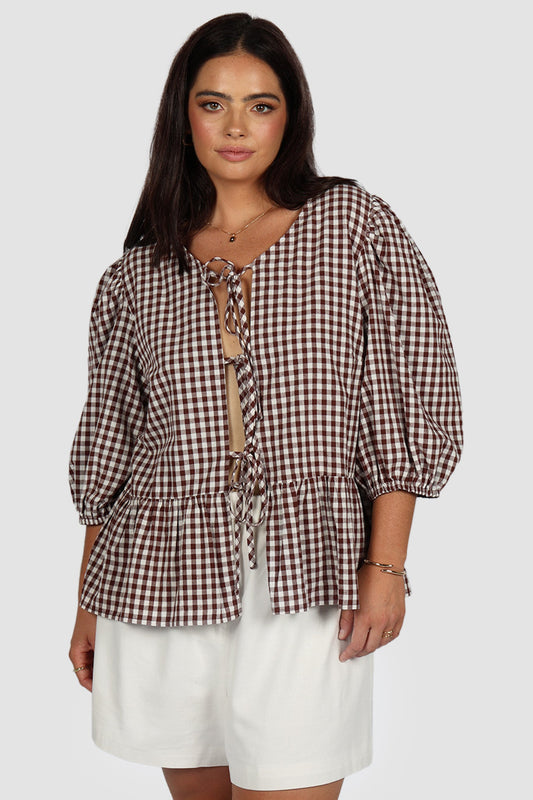 FAWN TOP CHOC GINGHAM - Fayt The Label