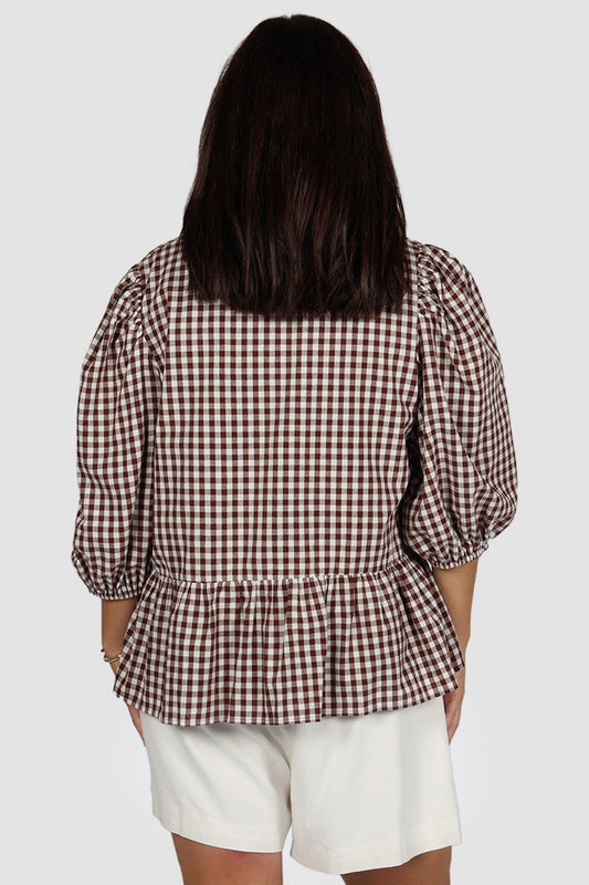 FAWN TOP CHOC GINGHAM - Fayt The Label