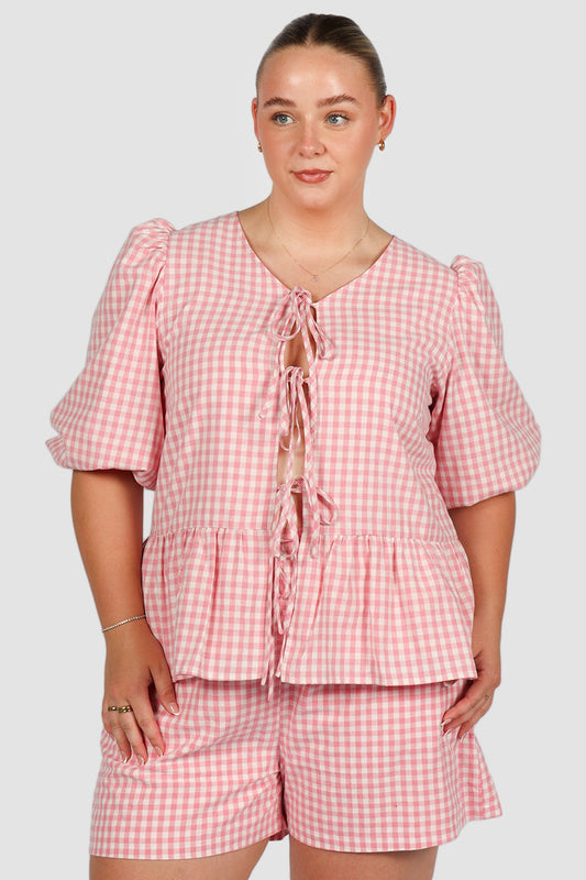 FAWN TOP PINK GINGHAM - Fayt The Label