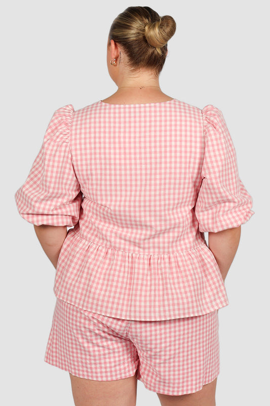 FAWN TOP PINK GINGHAM - Fayt The Label