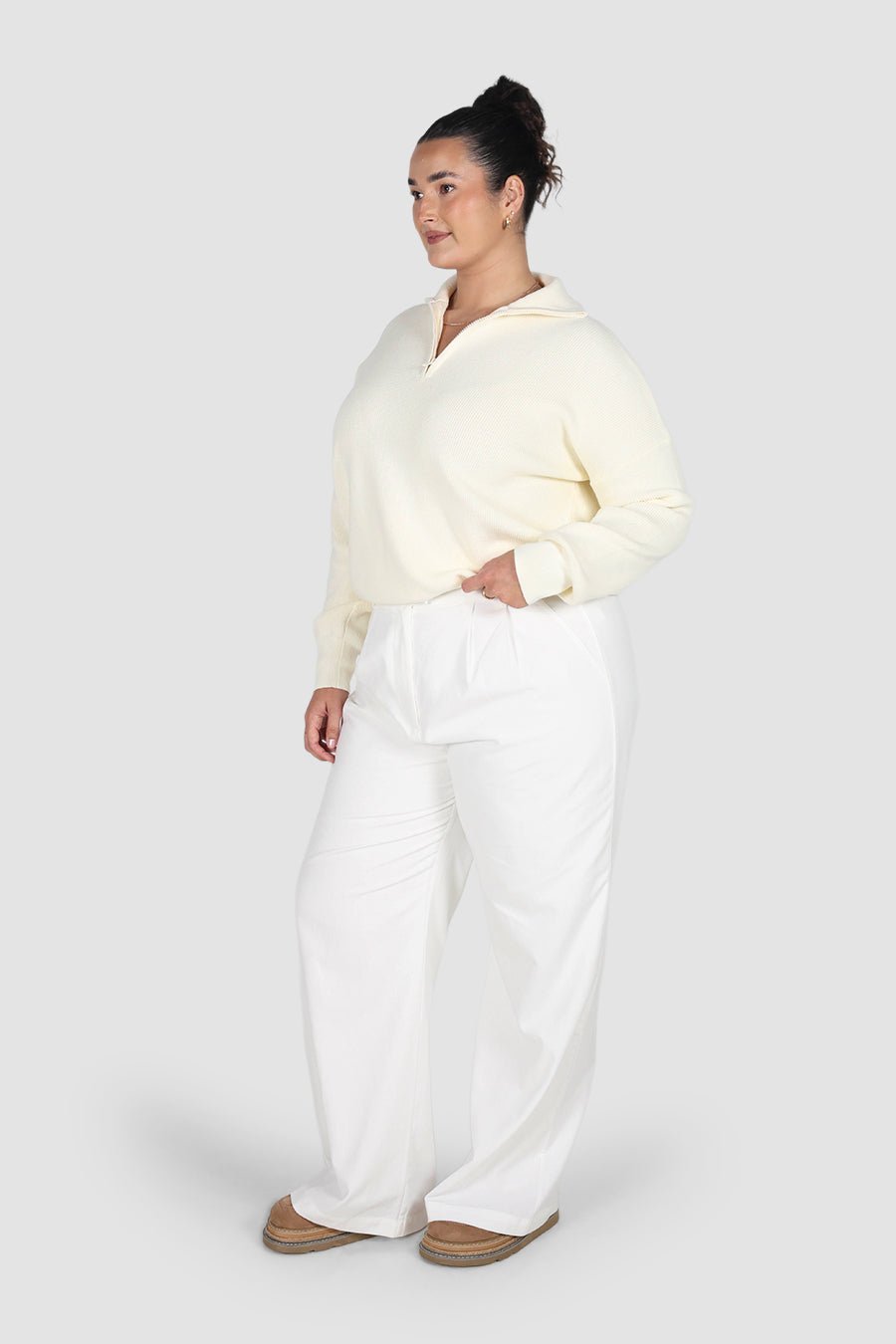 FLETCHER ZIP KNIT MILK - Fayt The Label