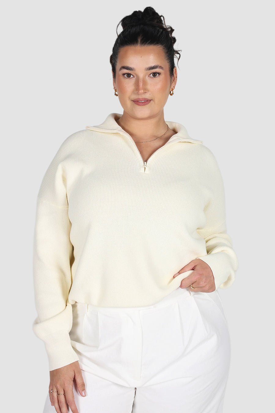 FLETCHER ZIP KNIT MILK - Fayt The Label
