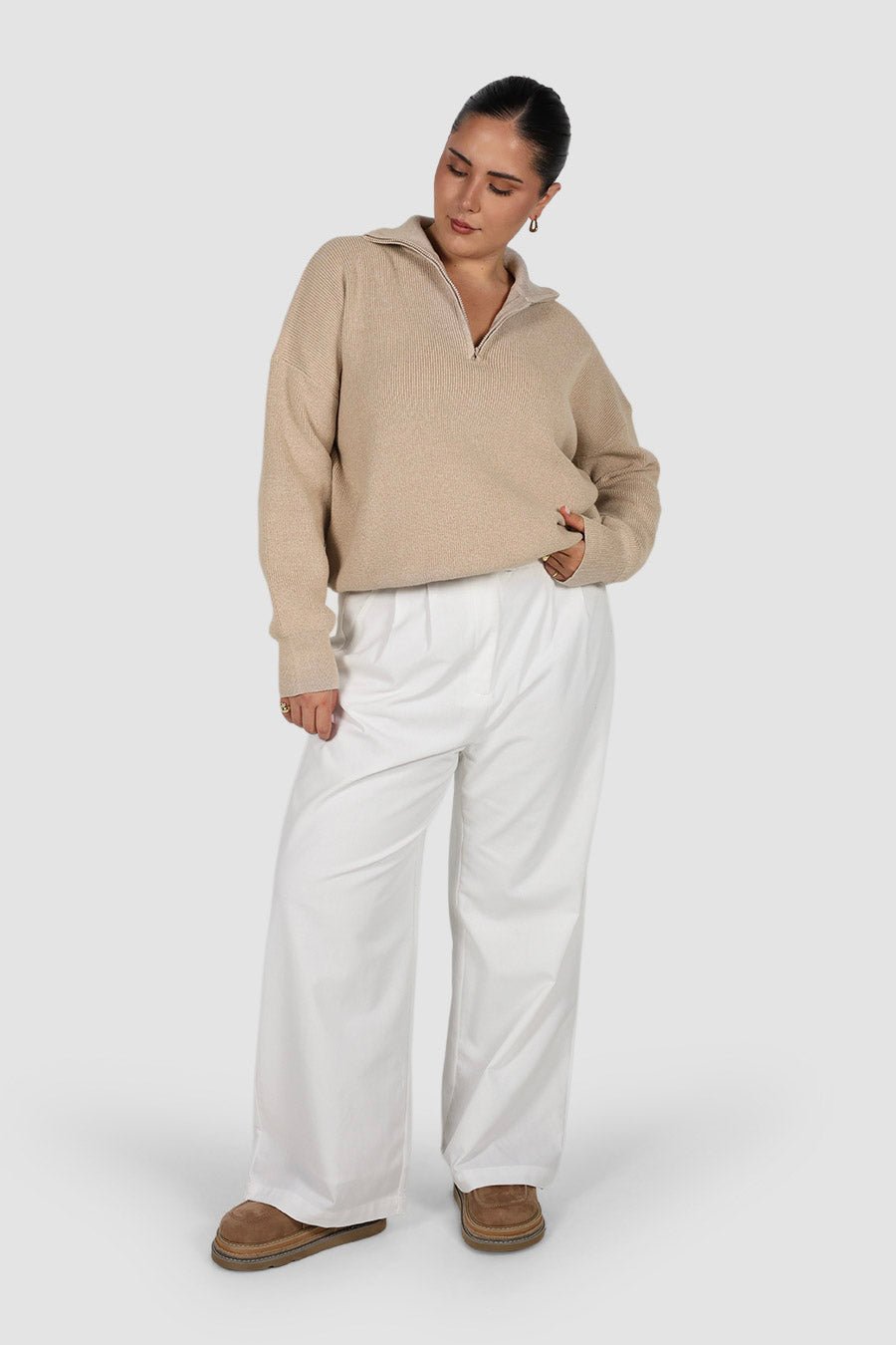 FLETCHER ZIP KNIT NEUTRAL - Fayt The Label