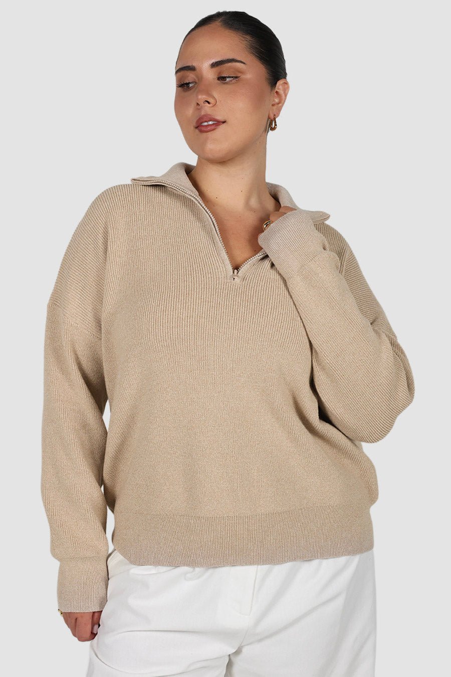 FLETCHER ZIP KNIT NEUTRAL - Fayt The Label