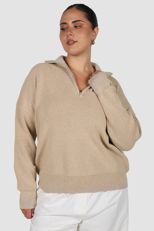FLETCHER ZIP KNIT NEUTRAL - Fayt The Label