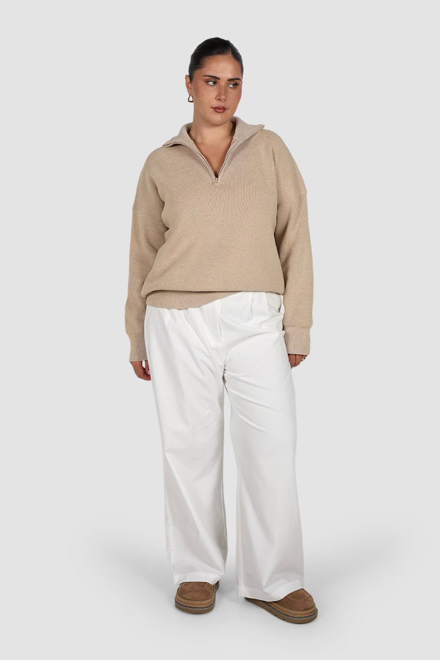 FLETCHER ZIP KNIT NEUTRAL - Fayt The Label
