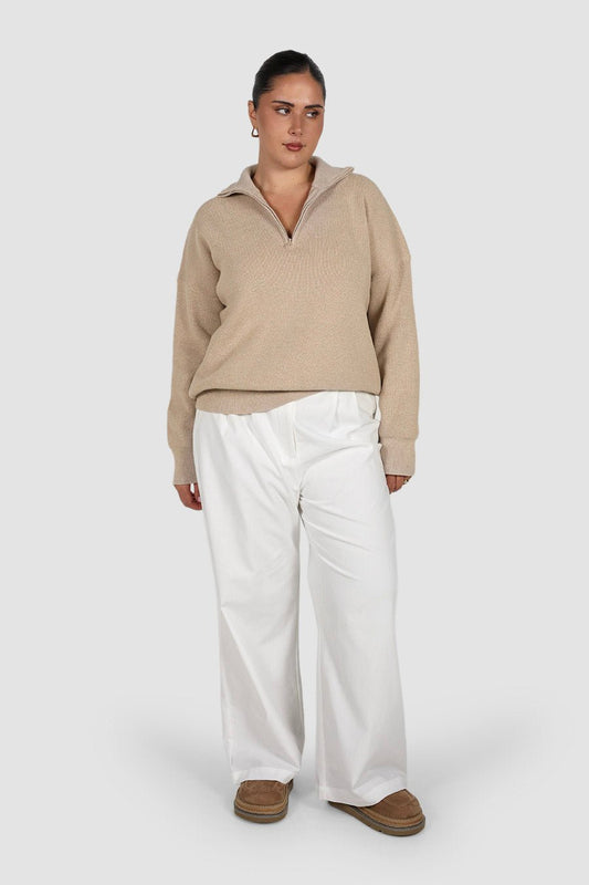 FLETCHER ZIP KNIT NEUTRAL - Fayt The Label
