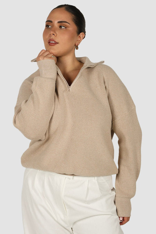 FLETCHER ZIP KNIT NEUTRAL - Fayt The Label