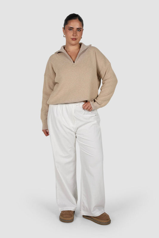 FLETCHER ZIP KNIT NEUTRAL - Fayt The Label