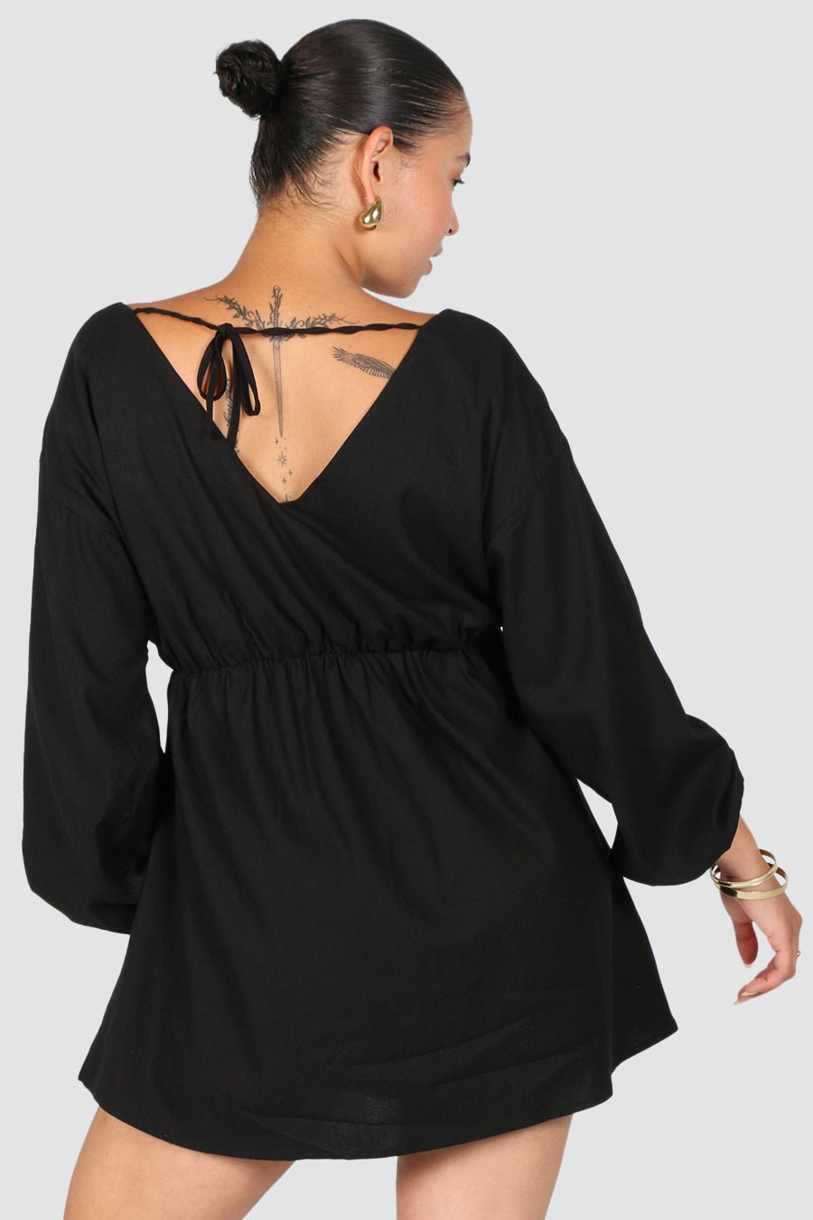 FREYA LINEN DRESS BLACK - Fayt The Label
