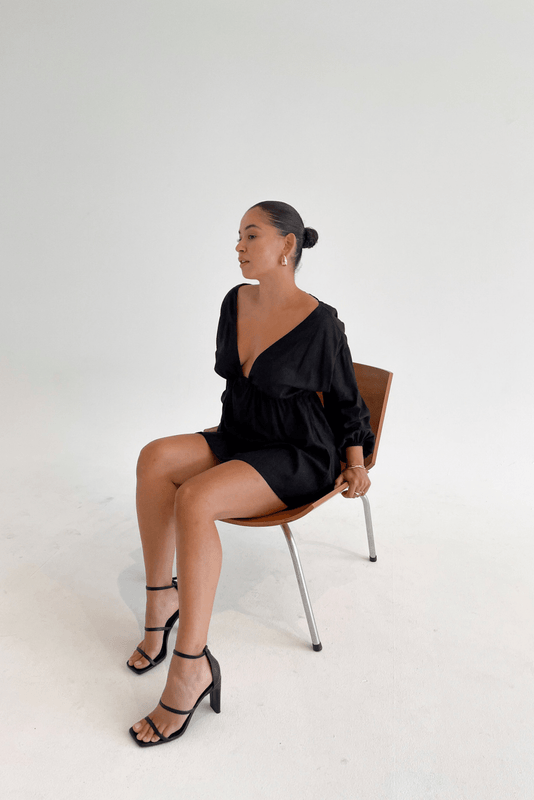 FREYA LINEN DRESS BLACK - Fayt The Label