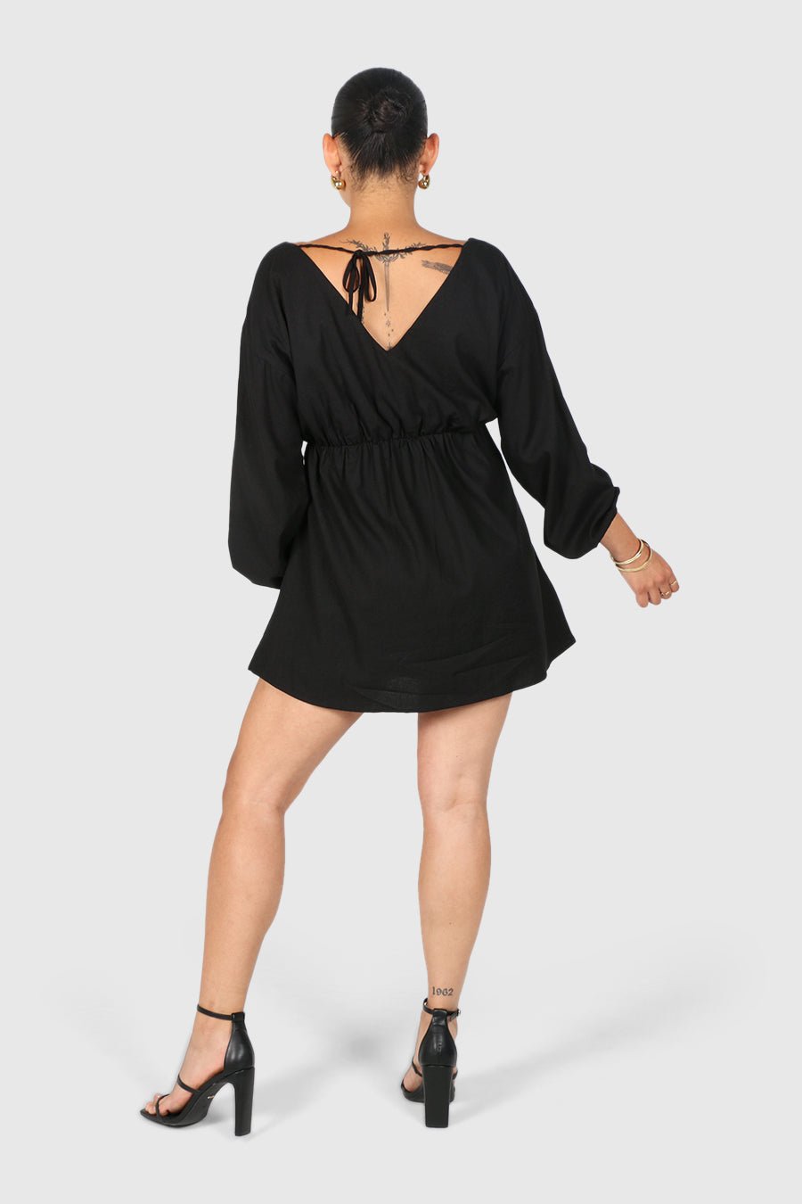 FREYA LINEN DRESS BLACK - Fayt The Label
