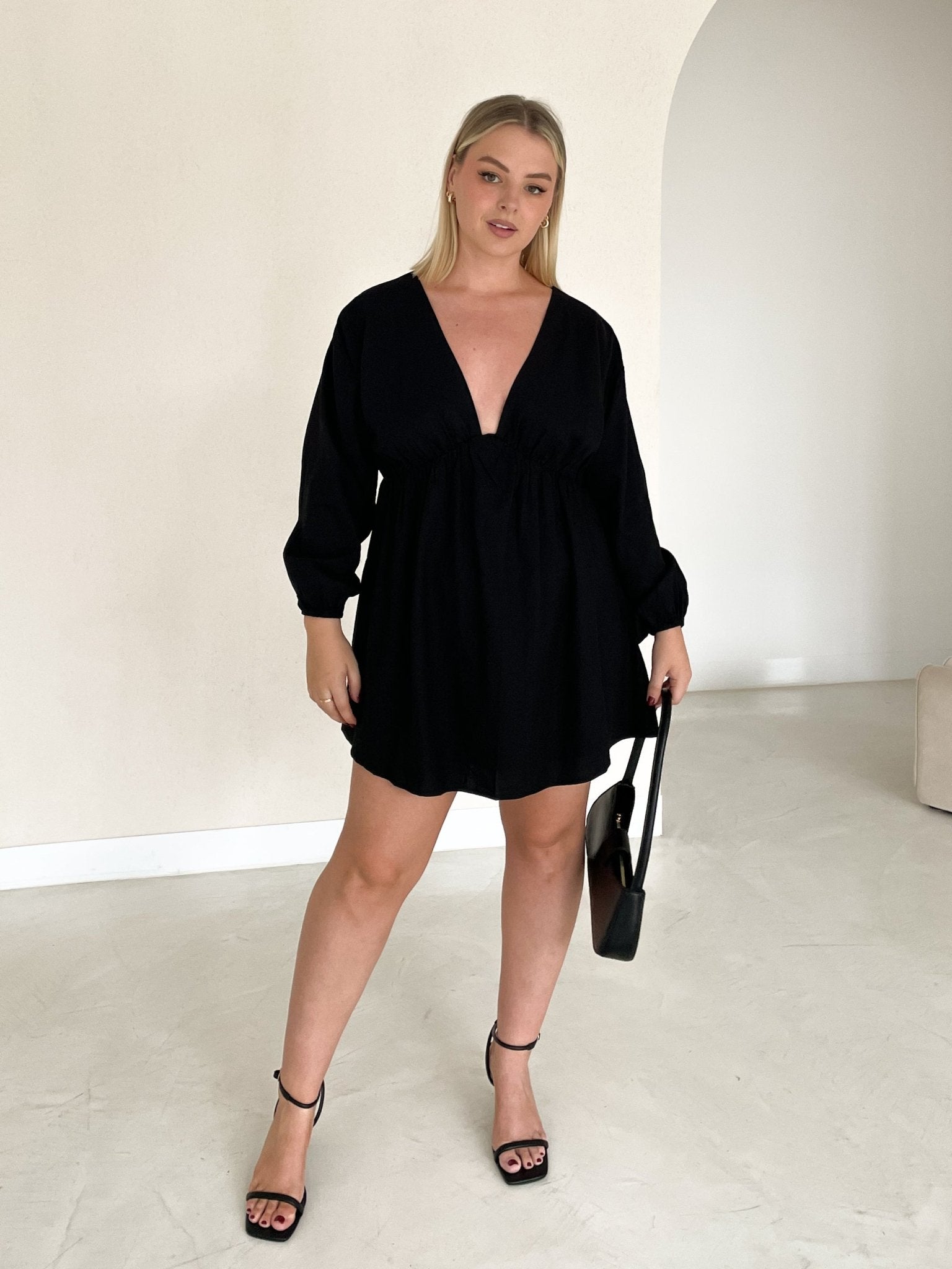 FREYA LINEN DRESS BLACK - Fayt The Label
