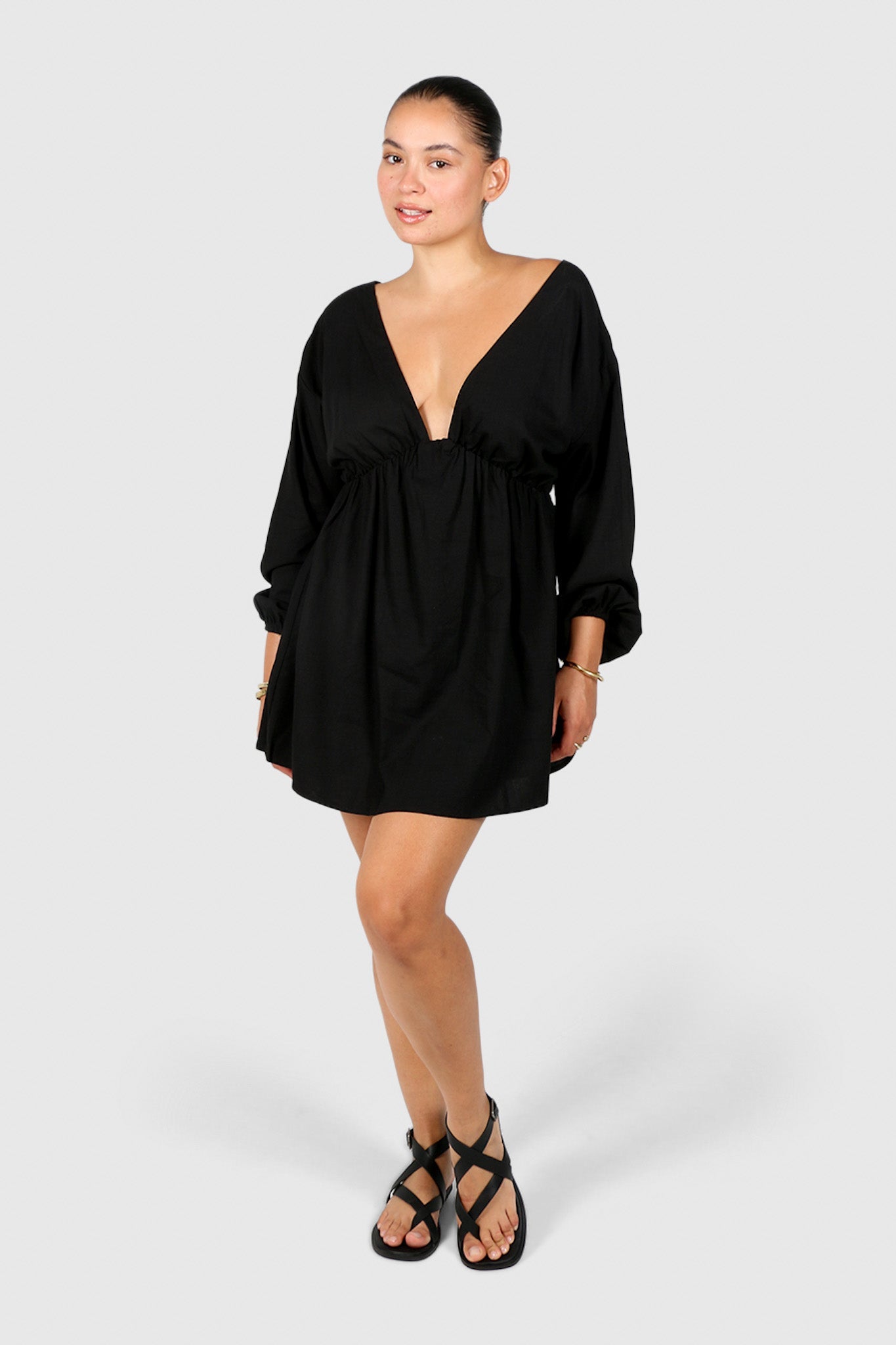 FREYA LINEN DRESS BLACK - Fayt The Label