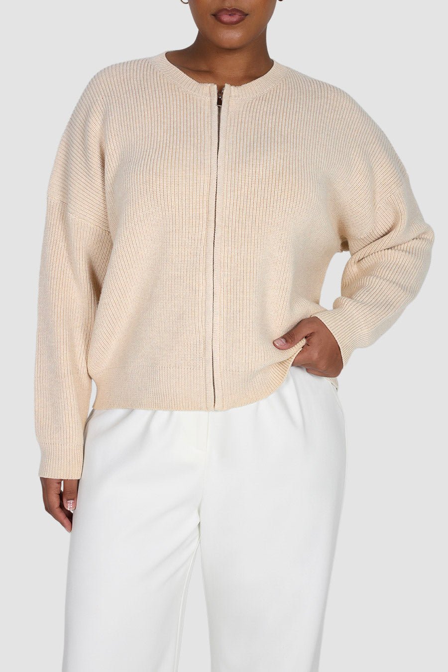 GENE ZIP CARDIGAN BONE - Fayt The Label