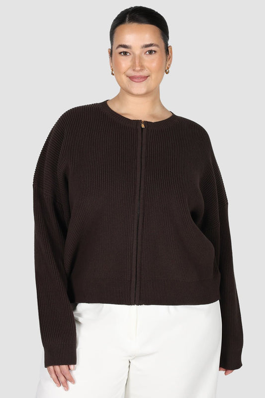 GENE ZIP CARDIGAN CHOCOLATE - Fayt The Label