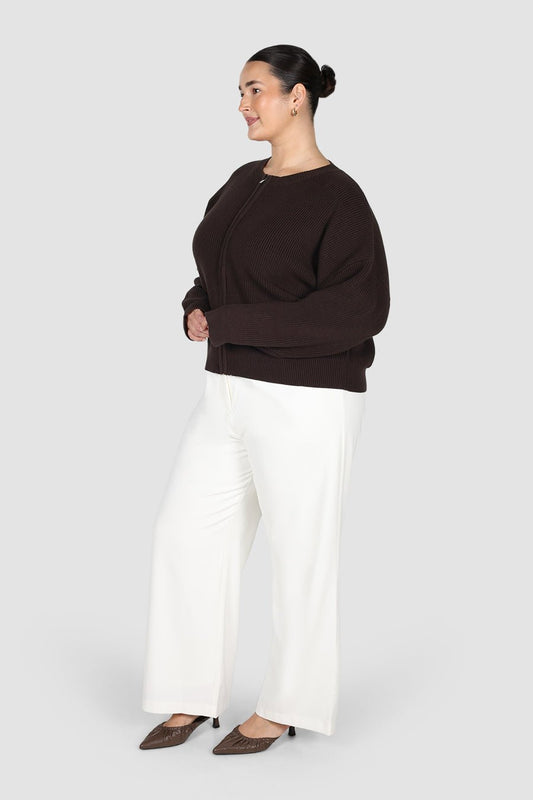 GENE ZIP CARDIGAN CHOCOLATE - Fayt The Label