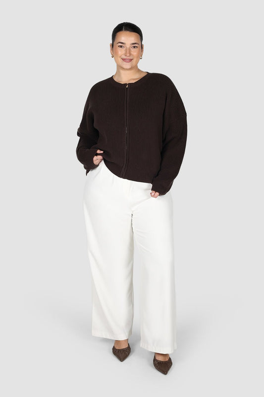 GENE ZIP CARDIGAN CHOCOLATE - Fayt The Label