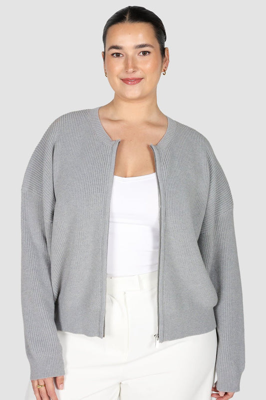 GENE ZIP CARDIGAN GREY MARLE - Fayt The Label