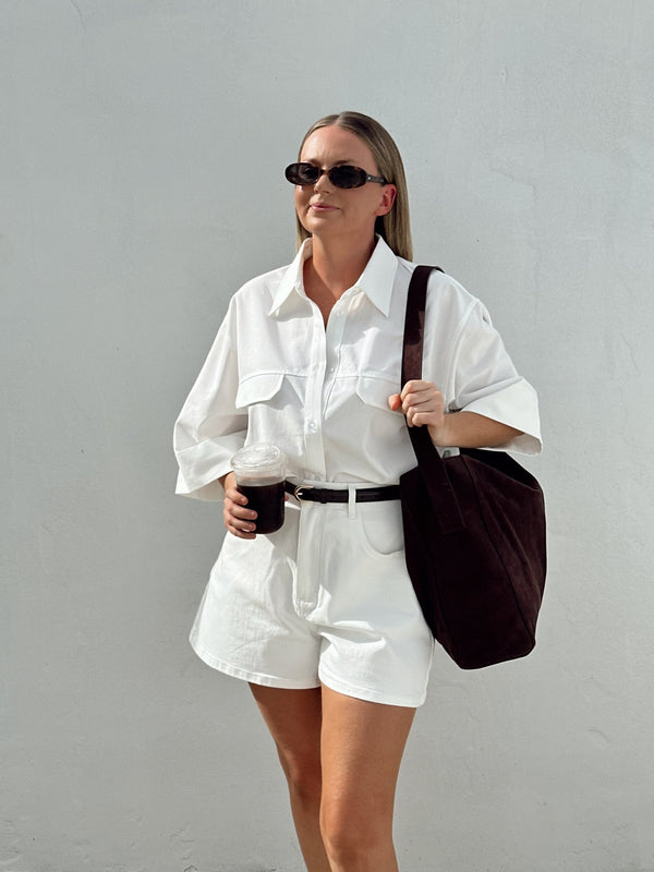 GREER DENIM SHORT CHALK - Fayt The Label