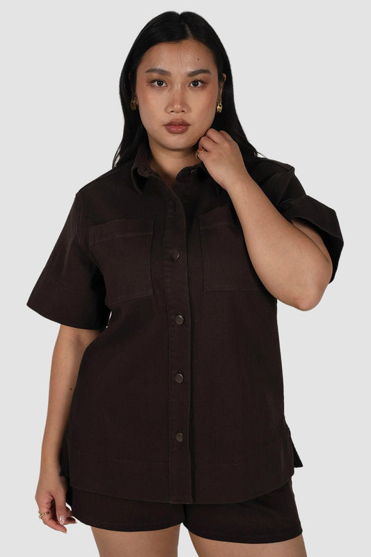 GREER DENIM SHORT ESPRESSO - Fayt The Label