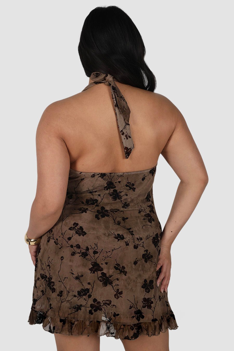 HAVANA HALTER DRESS SEPIA PETAL - Fayt The Label
