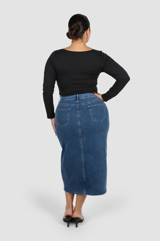 HUDSON MIDI SKIRT DEEP BLUE - Fayt The Label