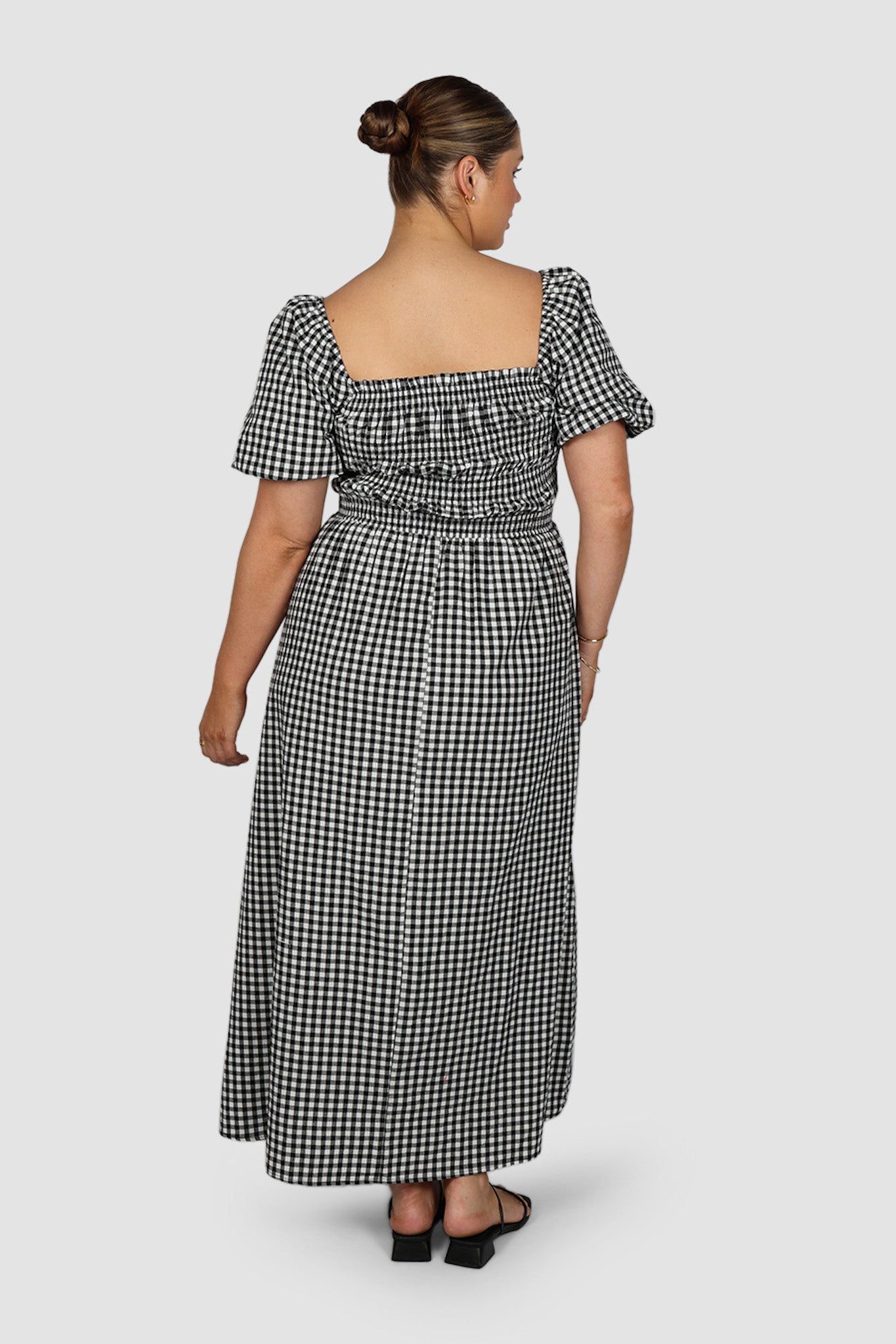 ISMAE MAXI DRESS B&W GINGHAM - Fayt The Label