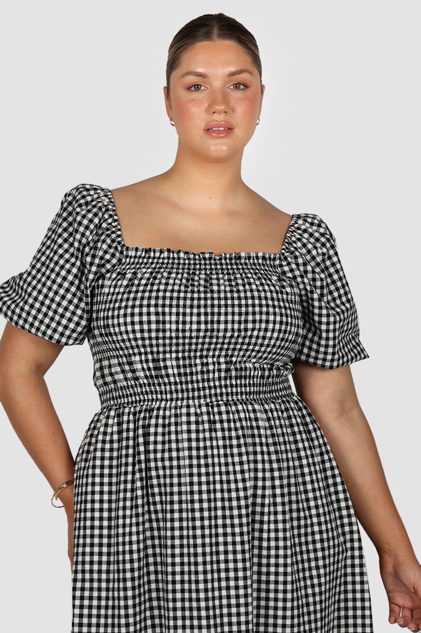 ISMAE MAXI DRESS B&W GINGHAM - Fayt The Label