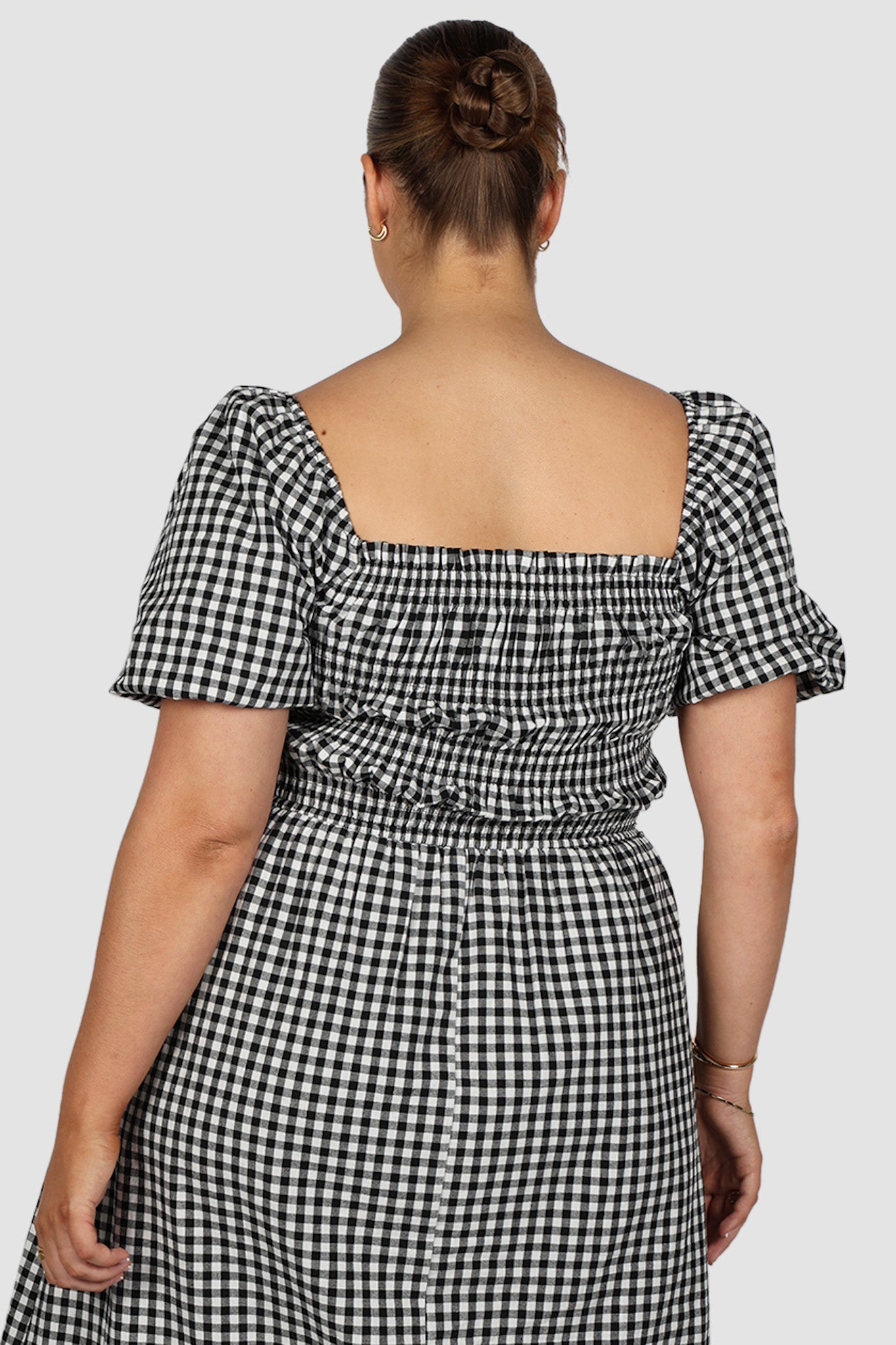 ISMAE MAXI DRESS B&W GINGHAM - Fayt The Label