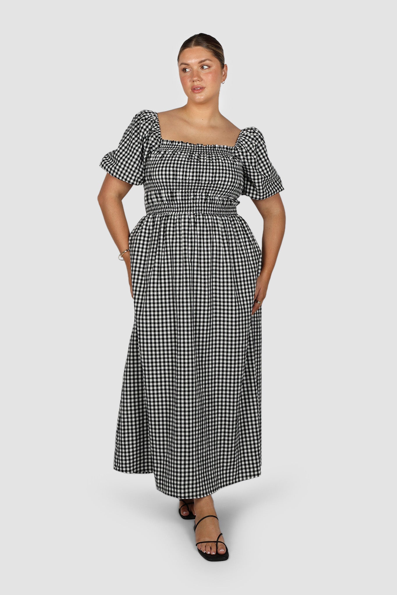 ISMAE MAXI DRESS B&W GINGHAM - Fayt The Label