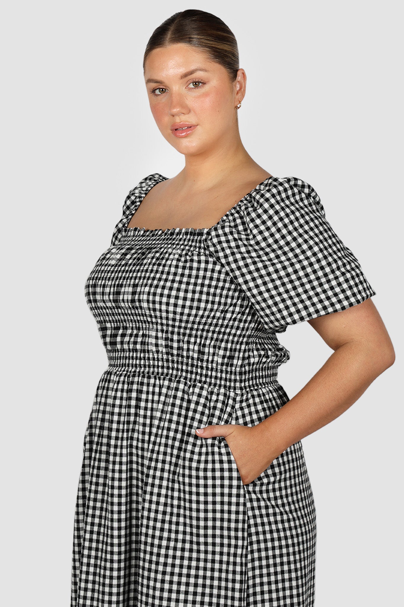 ISMAE MAXI DRESS B&W GINGHAM - Fayt The Label