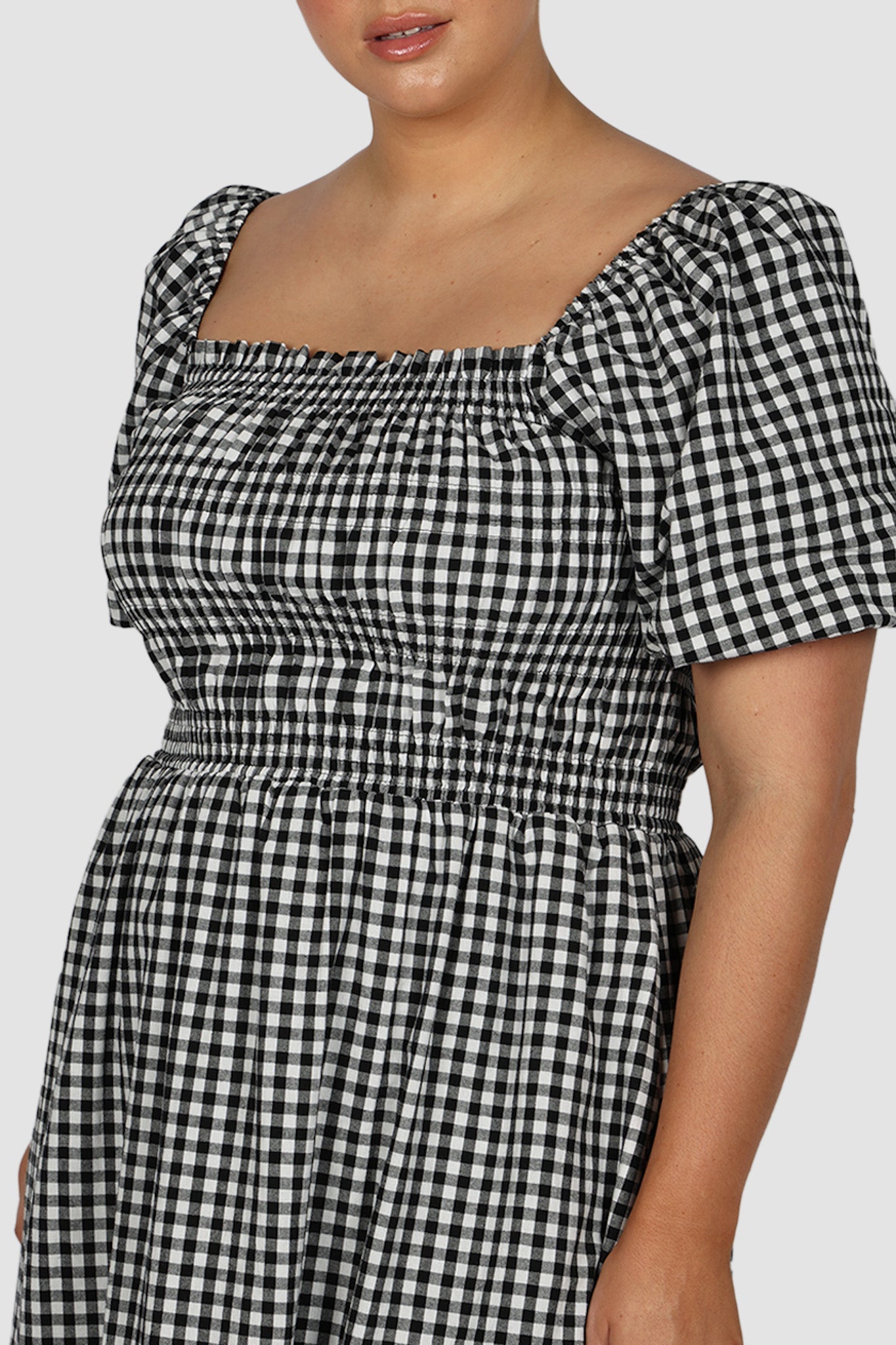 ISMAE MAXI DRESS B&W GINGHAM - Fayt The Label
