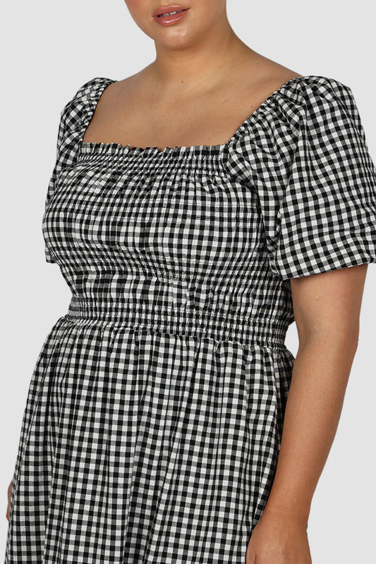 ISMAE MAXI DRESS B&W GINGHAM - Fayt The Label
