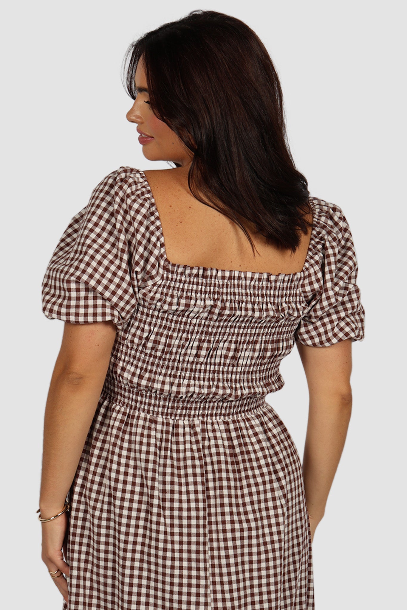ISMAE MAXI DRESS CHOC GINGHAM - Fayt The Label
