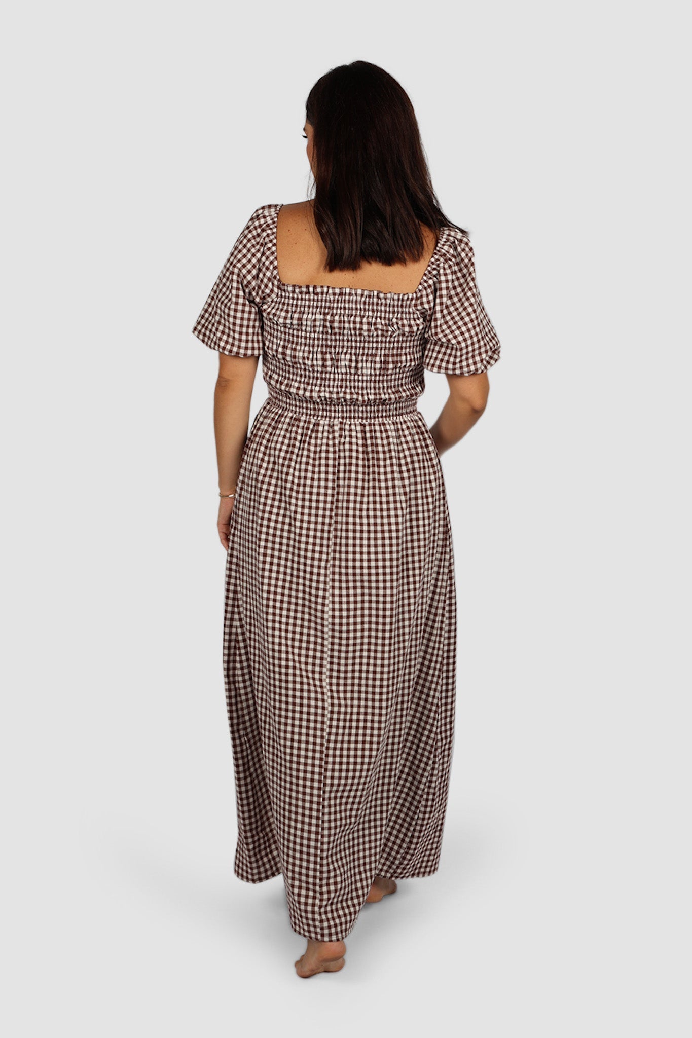 ISMAE MAXI DRESS CHOC GINGHAM - Fayt The Label
